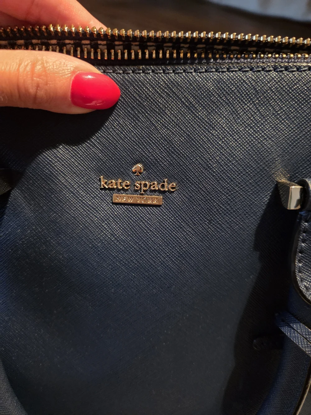 kate spade Navy Saffiano Dome Satchel with Gold Hardware